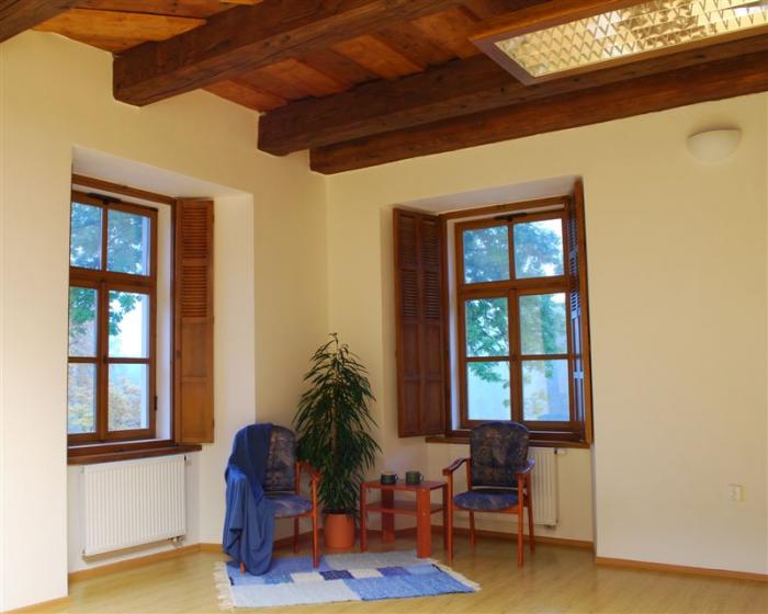 Východní obytná místnost s dřevěným stropem