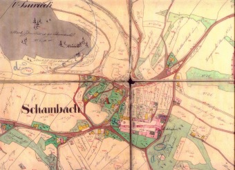 Zámecký areál Žampach - kolem roku 1840.