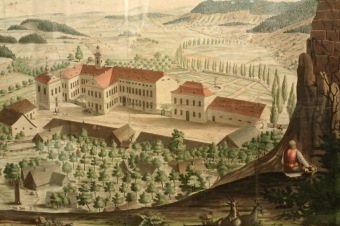 Zámecký areál Žampach - kolem roku 1840.