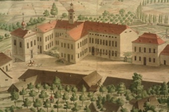 Zámecký areál Žampach - kolem roku 1840.