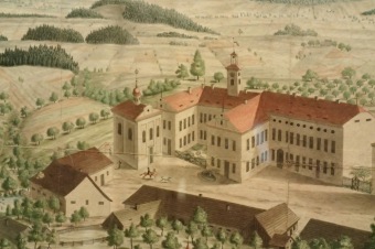 Zámecký areál Žampach - kolem roku 1840.